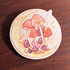 Moon and Mushroom Wooden Pin